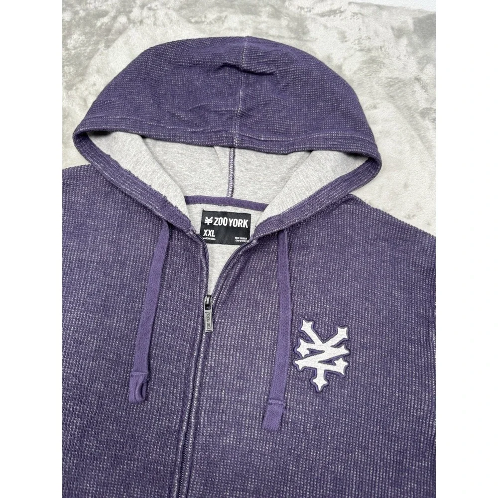 Vintage Zoo York Jacket Mens XXL 2XL Purple Full Zip Thermal Hoodie Hip Hop Y2K